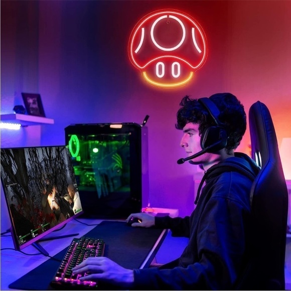 Mario Mushroom Nintendo Cartoon Video Game Neon Light LED Man Cave Kid/Teen Room - Picture 2 of 7